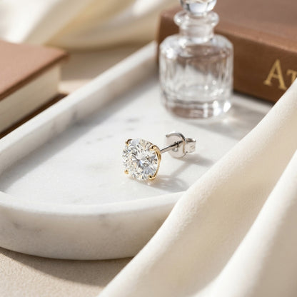 14k Yellow Gold 3-prong Round Brilliant Diamond Stud Earrings (2.09 Ct. T.w., Si1-si2 Clarity, H-i Color) — atelier still life