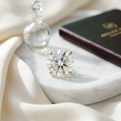 14k Yellow Gold 3-prong Round Brilliant Diamond Stud Earrings (2.09 Ct. T.w., Vs1-vs2 Clarity, H-i Color) — atelier still life