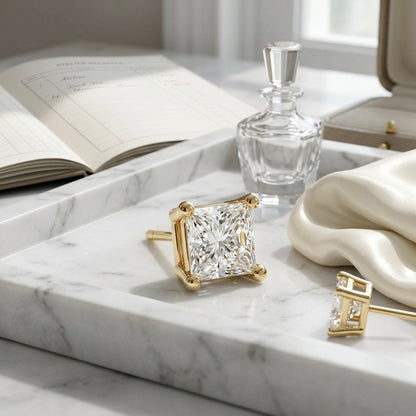 14k Yellow Gold 4-prong Princess Diamond Stud Earrings (0.75 Ct. T.w., Vs1-vs2 Clarity, H-i Color) — atelier still life