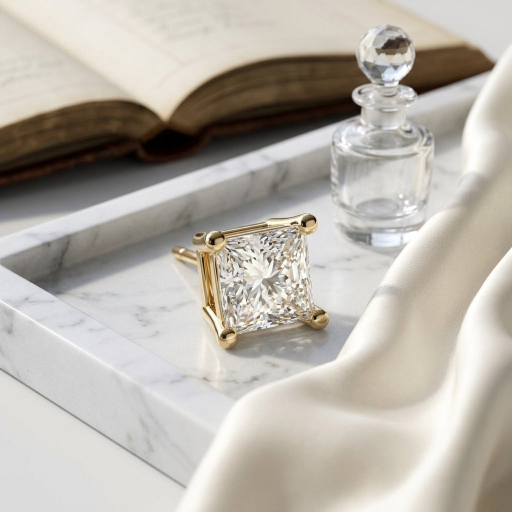 14k Yellow Gold 4-prong Princess Diamond Stud Earrings (1.06 Ct. T.w., Si1-2 Clarity, H-i Color) — atelier still life