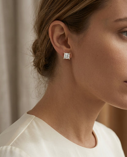 14k Yellow Gold 4-prong Princess Diamond Stud Earrings (1.07 Ct. T.w., Vs1-vs2 Clarity, H-i Color) — editorial close-up