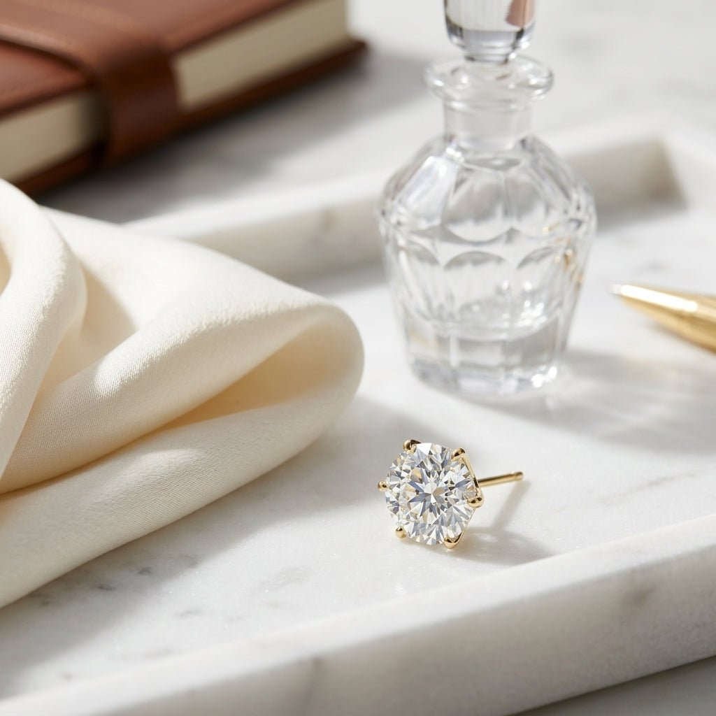 14k Yellow Gold 4-prong Round Brilliant Diamond Stud Earrings (0.75 Ct. T.w., Si1-si2 Clarity, J-k Color) — atelier still life