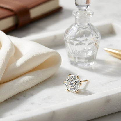 14k Yellow Gold 4-prong Round Brilliant Diamond Stud Earrings (0.75 Ct. T.w., Si1-si2 Clarity, J-k Color) — atelier still life