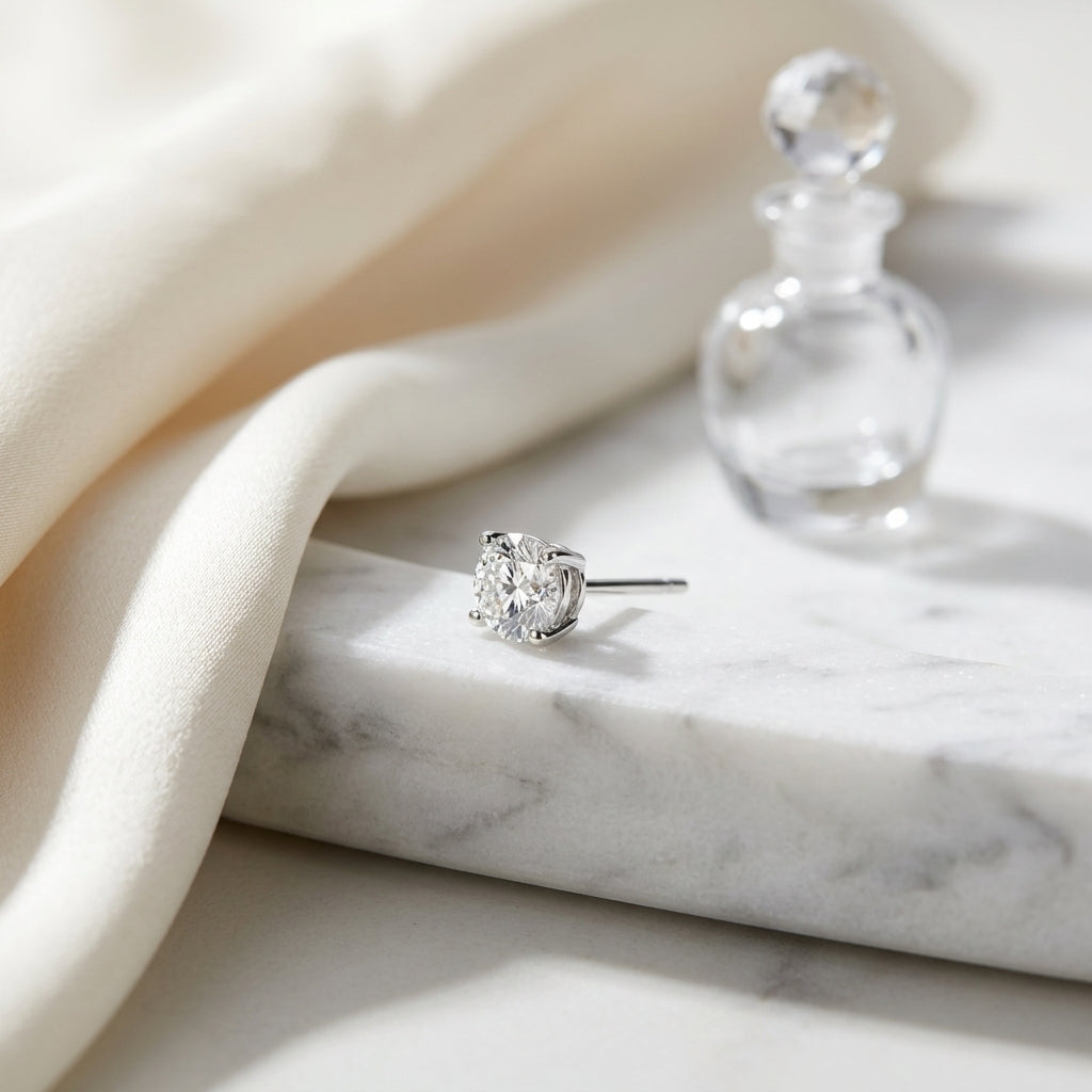 14k Yellow Gold 4-prong Round Brilliant Diamond Stud Earrings (1 Ct. T.w., Si1-si2 Clarity, H-i Color) — atelier still life