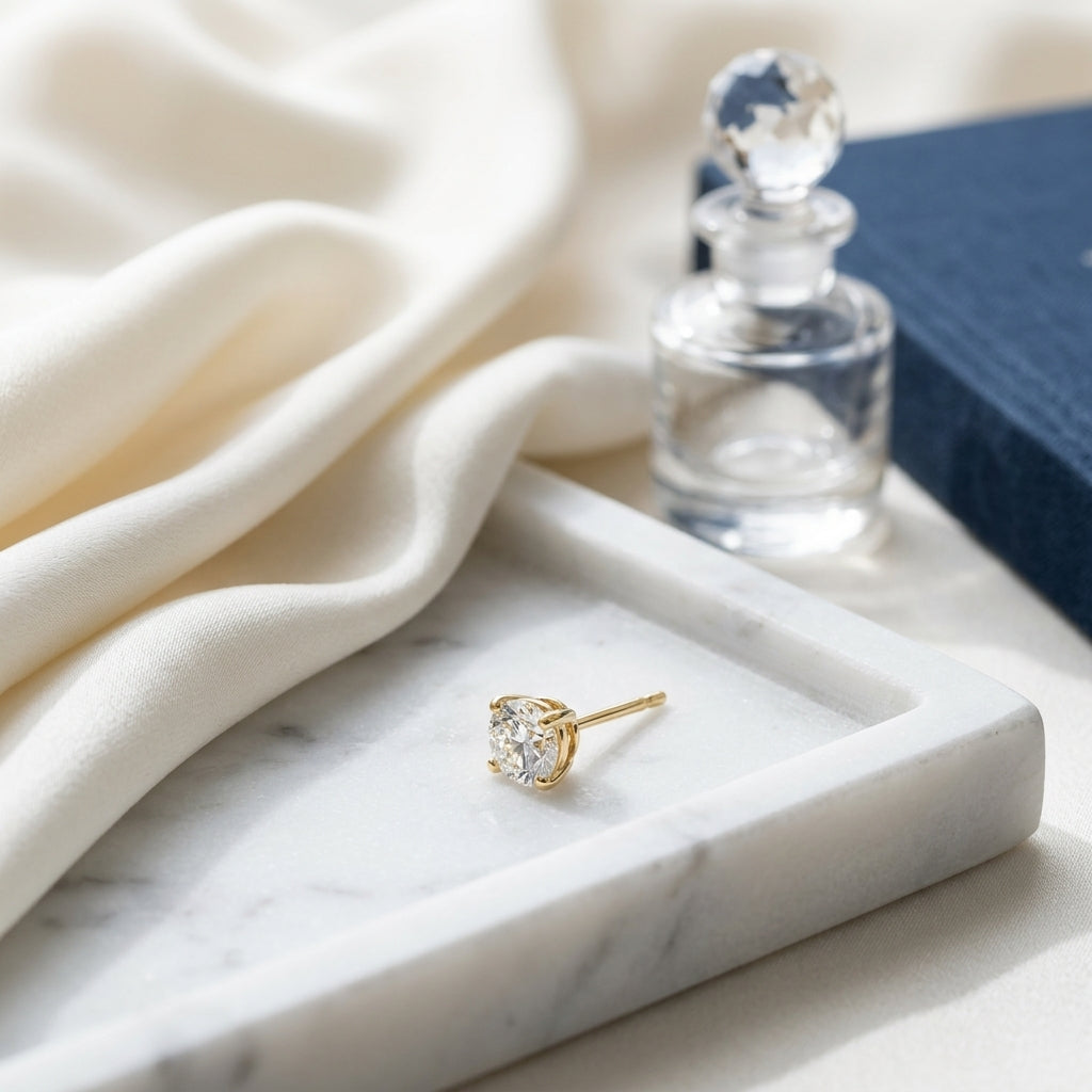 14k Yellow Gold 4-prong Round Brilliant Diamond Stud Earrings (1 Ct. T.w., Si1-si2 Clarity, J-k Color) — atelier still life