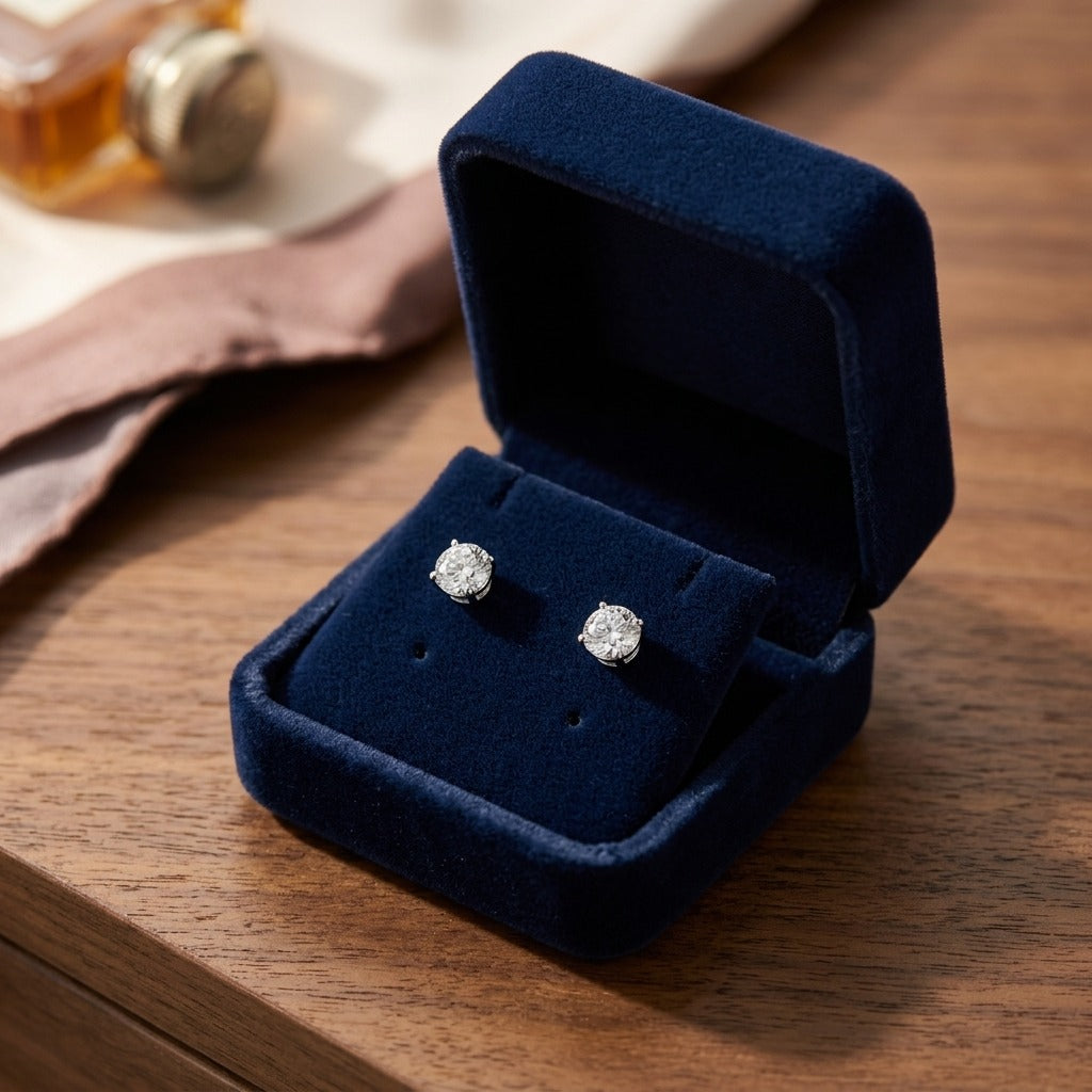 14k Yellow Gold 4-Prong Round Brilliant Diamond Stud Earrings (1.06 Ct. T.w., Vs1-Vs2 Clarity, H-I Color) — velvet box
