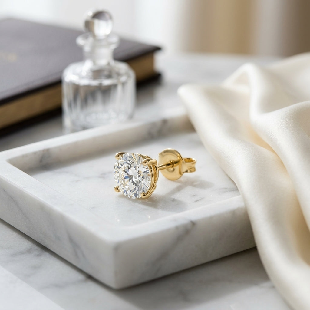 14k Yellow Gold 4-prong Round Brilliant Diamond Stud Earrings (2.09 Ct. T.w., Vs1-vs2 Clarity, H-i Color) — atelier still life