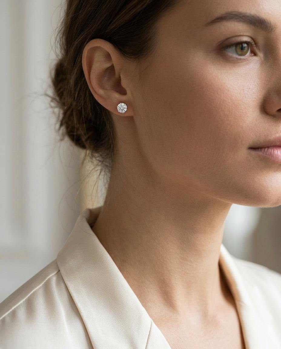 14k Yellow Gold 6-prong Round Brilliant Diamond Stud Earrings (1.06 Ct. T.w., Vs1-vs2 Clarity, H-i Color) — editorial close-up