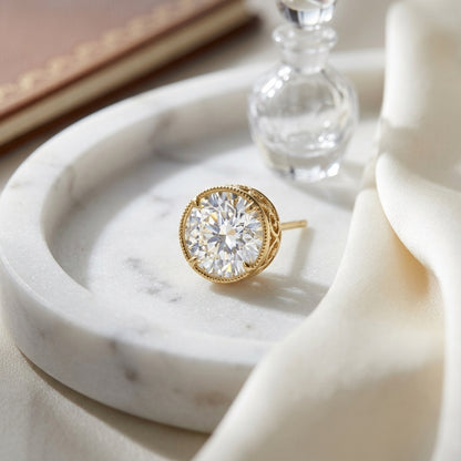 14k Yellow Gold Bezel Set Round Brilliant Diamond Stud Earrings (0.75 Ct. T.w., Vs1-vs2 Clarity, F-g Color) — atelier still life