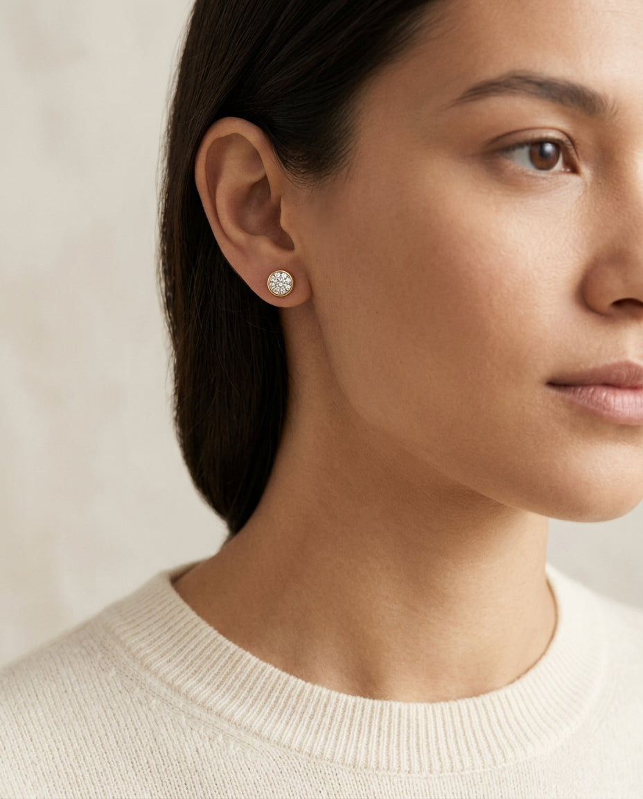 14k Yellow Gold Bezel Set Round Brilliant Diamond Stud Earrings (0.75 Ct. T.w., Vs1-vs2 Clarity, F-g Color) — editorial close-up