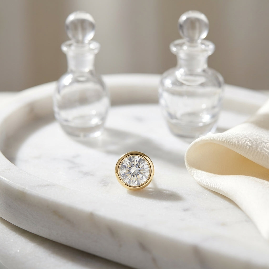 14k Yellow Gold Bezel Set Round Brilliant Diamond Stud Earrings (0.75 Ct. T.w., Si1-si2 Clarity, H-i Color) — atelier still life
