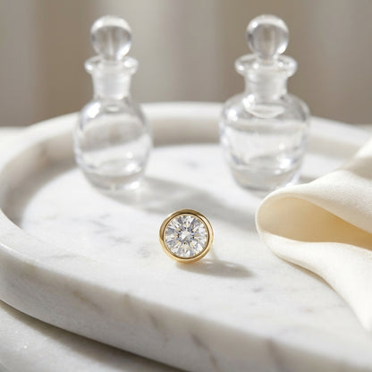 14k Yellow Gold Bezel Set Round Brilliant Diamond Stud Earrings (0.75 Ct. T.w., Si1-si2 Clarity, H-i Color) — atelier still life