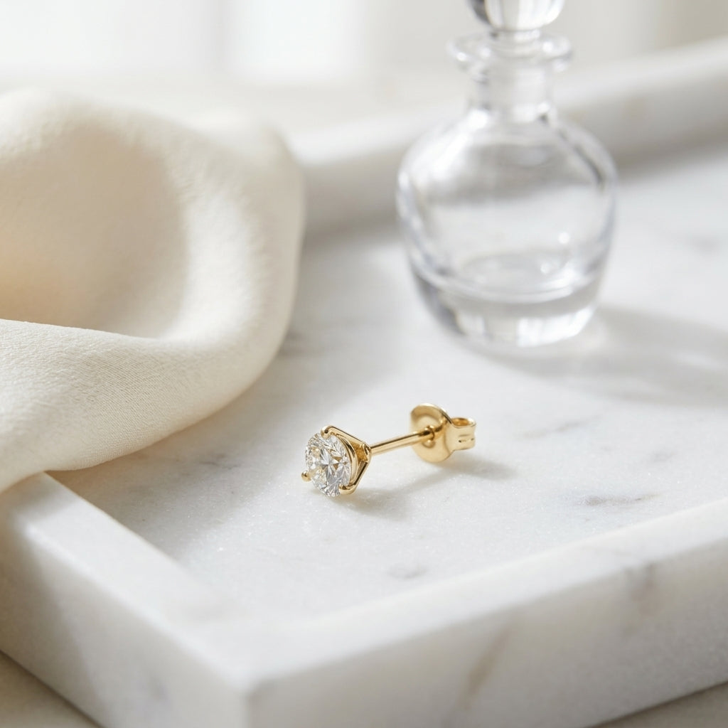 14k Yellow Gold Bezel Set Round Brilliant Diamond Stud Earrings (0.75 Ct. T.w., Vs1-vs2 Clarity, H-i Color) — atelier still life