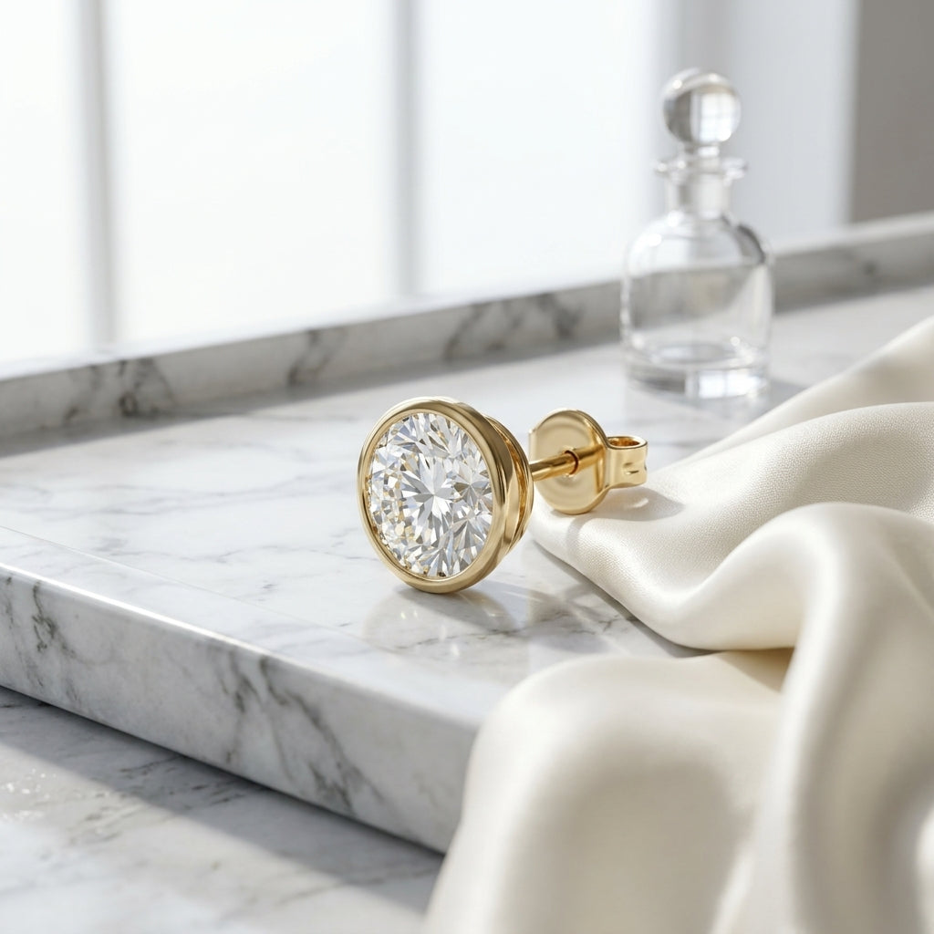 14k Yellow Gold Bezel Set Round Brilliant Diamond Stud Earrings (0.75 Ct. T.w., Si1-si2 Clarity, J-k Color) — atelier still life
