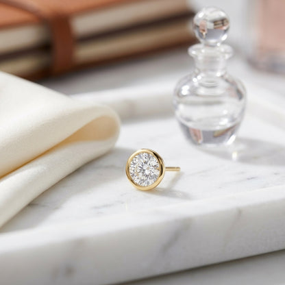 14k Yellow Gold Bezel Set Round Brilliant Diamond Stud Earrings (1.06 Ct. T.w., Vs1-vs2 Clarity, H-i Color) — atelier still life
