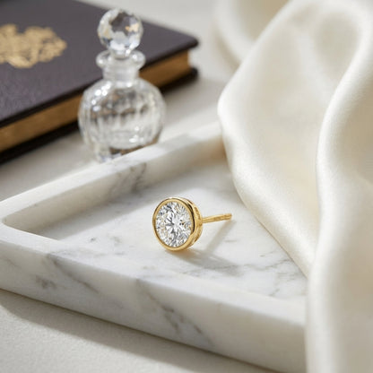 14k Yellow Gold Bezel Set Round Brilliant Diamond Stud Earrings (1.5 Ct. T.w., Si1-si2 Clarity, H-i Color) — atelier still life