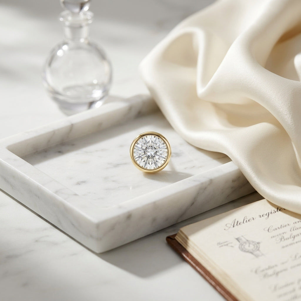 14k Yellow Gold Bezel Set Round Brilliant Diamond Stud Earrings (1.48 Ct. T.w., Vs1-vs2 Clarity, H-i Color) — atelier still life