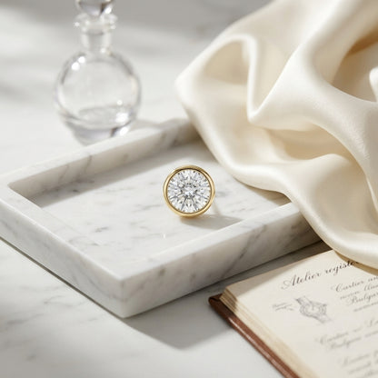 14k Yellow Gold Bezel Set Round Brilliant Diamond Stud Earrings (1.48 Ct. T.w., Vs1-vs2 Clarity, H-i Color) — atelier still life