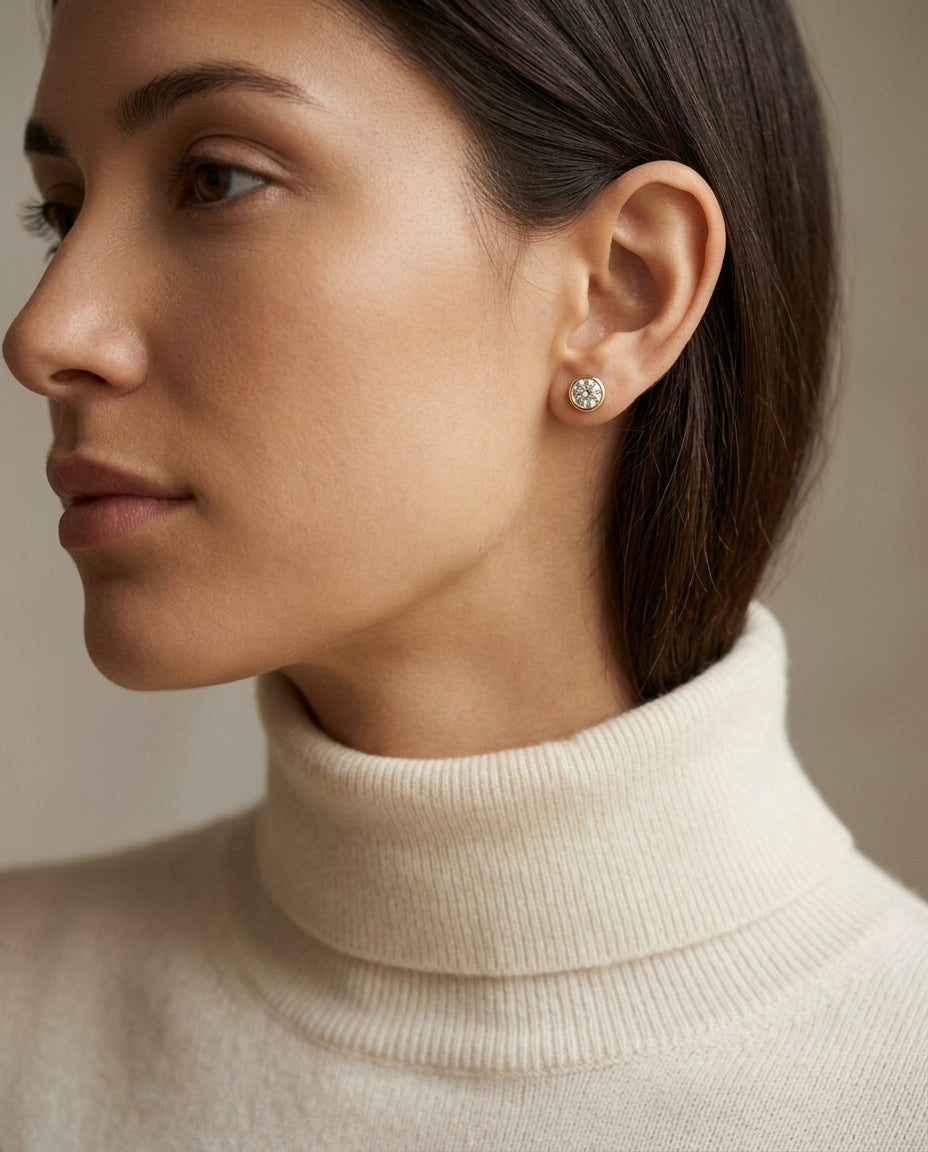14k Yellow Gold Bezel Set Round Brilliant Diamond Stud Earrings (1.48 Ct. T.w., Vs1-vs2 Clarity, H-i Color) — editorial close-up