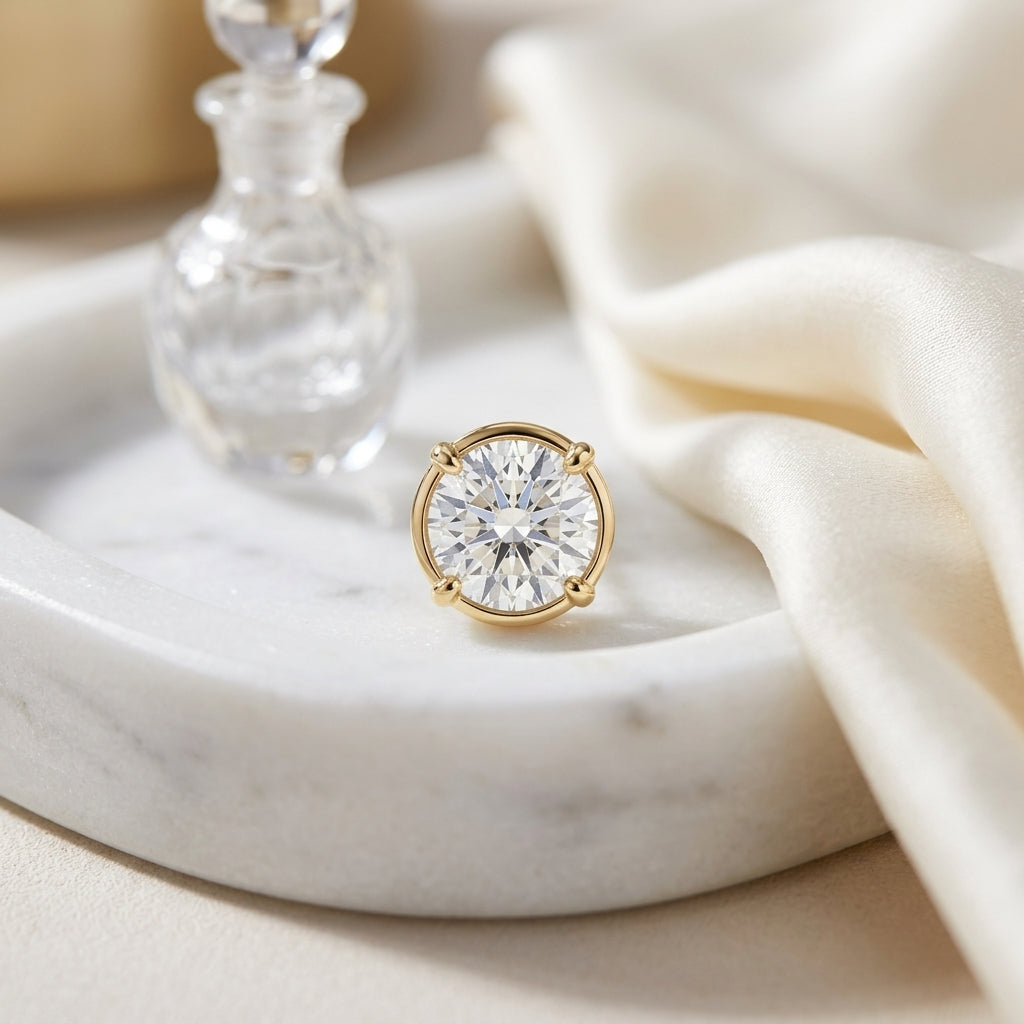 14k Yellow Gold Bezel Set Round Brilliant Diamond Stud Earrings (2.09 Ct. T.w., Vs1-vs2 Clarity, H-i Color) — atelier still life