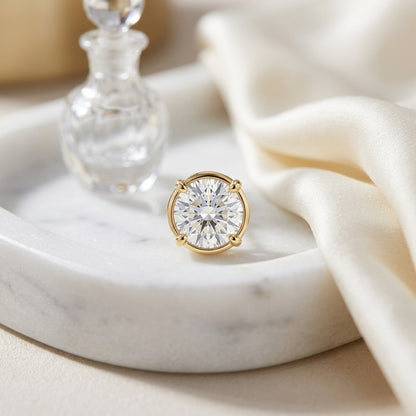 14k Yellow Gold Bezel Set Round Brilliant Diamond Stud Earrings (2.09 Ct. T.w., Vs1-vs2 Clarity, H-i Color) — atelier still life