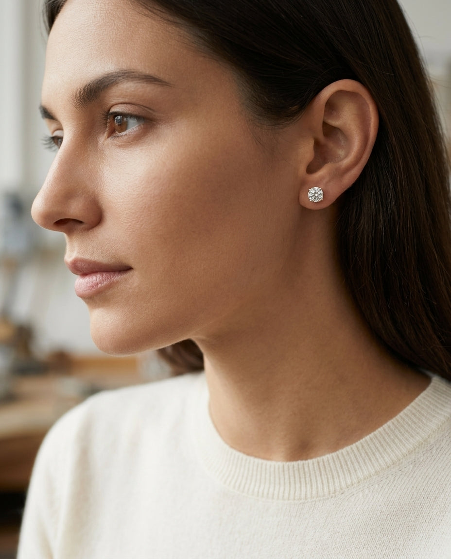 14k Yellow Gold 8-prong Round Brilliant Diamond Stud Earrings (2.09 Ct. T.w., Si1-si2 Clarity, H-i Color) — editorial close-up