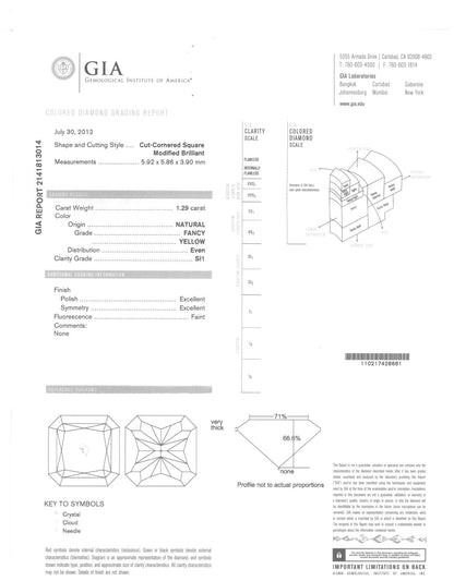 Prong Set Gia Certified Fancy Yellow Radiant Cut Diamond Engagement Ring In 18k Two Tone Gold