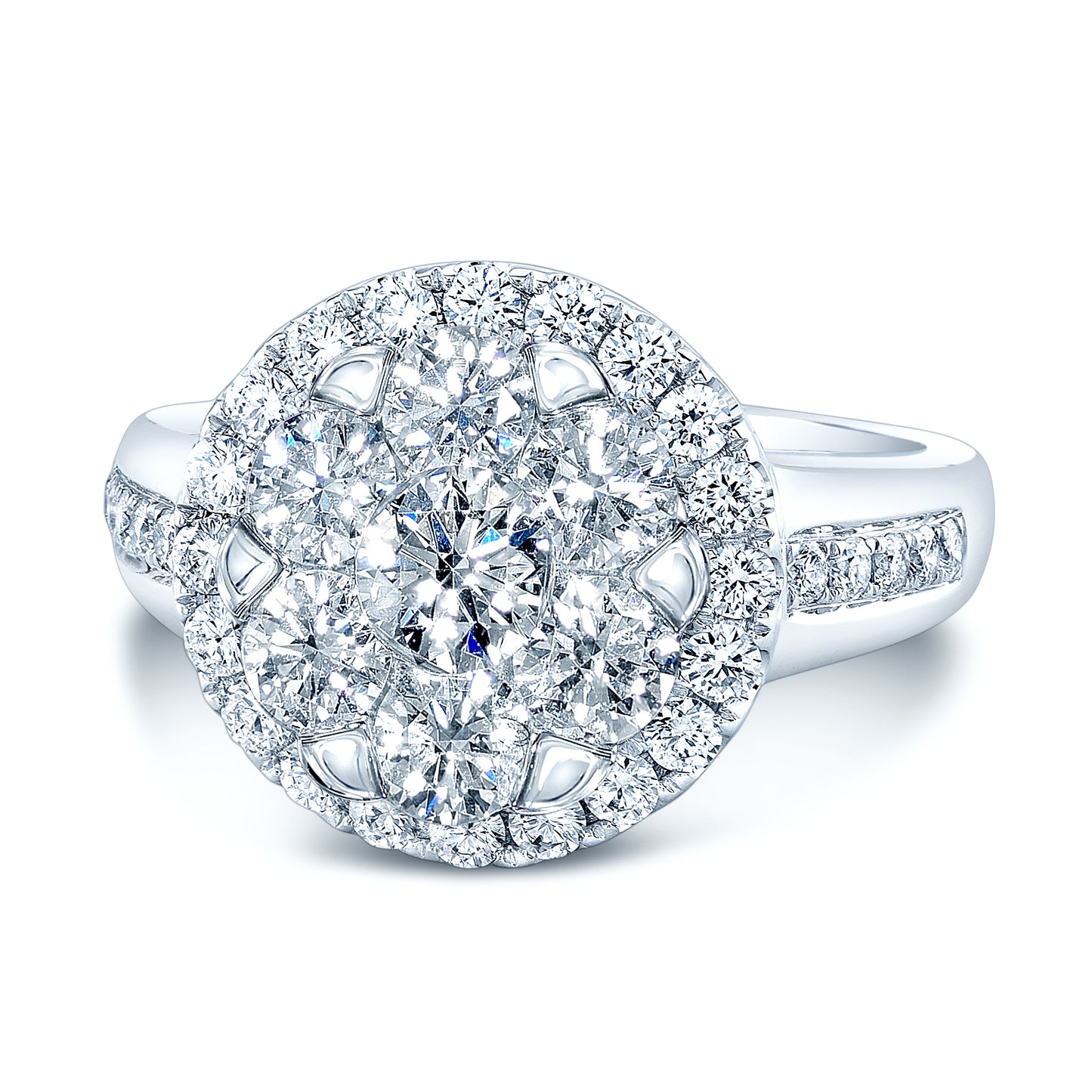 Diamond Halo Ring With Illusion Channel Shank In 14k White Gold 1.25ctw