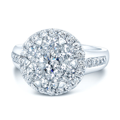 Diamond Halo Ring With Illusion Channel Shank In 14k White Gold 1.25ctw