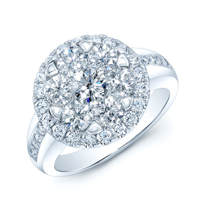 Diamond Halo Ring With Illusion Channel Shank In 14k White Gold 1.25ctw