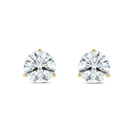 18k Yellow Gold 3-prong Round Brilliant Diamond Stud Earrings (0.75 Ct. T.w., Vs1-vs2 Clarity, F-g Color)