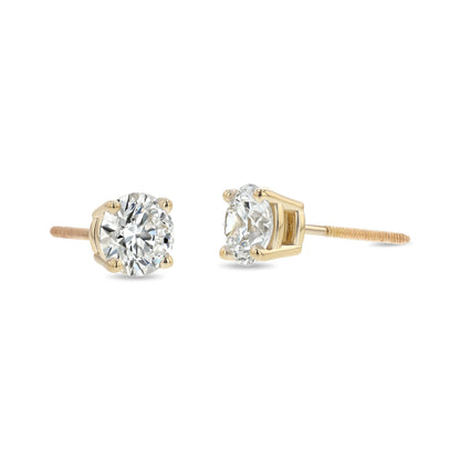 18k Yellow Gold 4-prong Round Brilliant Diamond Stud Earrings (2.09 Ct. T.w., Si1-si2 Clarity, H-i Color)