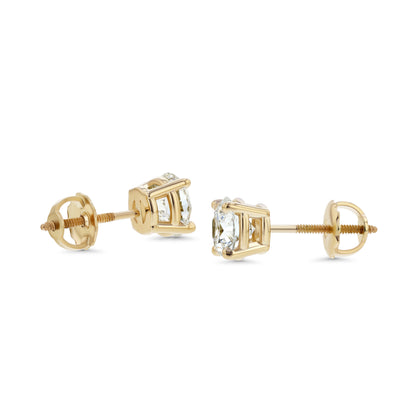 14k Yellow Gold 4-prong Round Brilliant Diamond Stud Earrings (1.06 Ct. T.w., Vs1-vs2 Clarity, F-g Color)