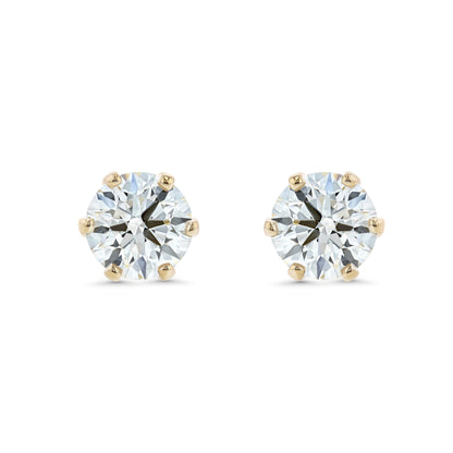 14k Yellow Gold 6-prong Round Brilliant Diamond Stud Earrings (1.06 Ct. T.w., Vs1-vs2 Clarity, F-g Color)