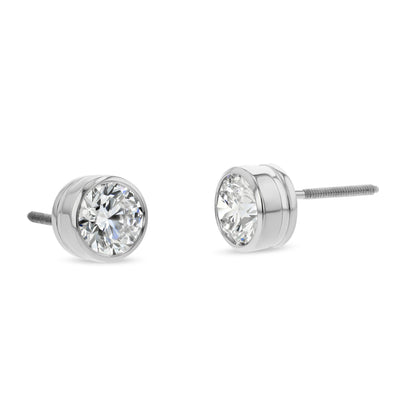 18k White Gold Bezel Set Round Brilliant Diamond Stud Earrings (0.75 Ct. T.w., Vs1-vs2 Clarity, H-i Color)