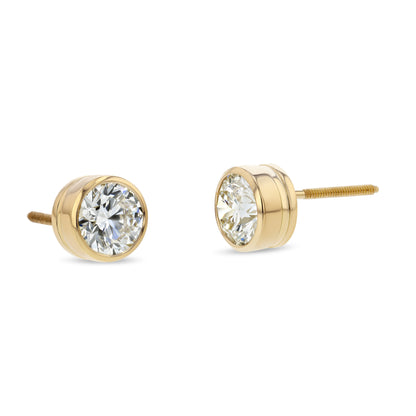 14k Yellow Gold Bezel Set Round Brilliant Diamond Stud Earrings (0.75 Ct. T.w., Vs1-vs2 Clarity, H-i Color)