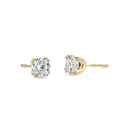 18k Yellow Gold 8-prong Round Brilliant Diamond Stud Earrings (1.47 Ct. T.w., Si1-si2 Clarity, H-i Color)