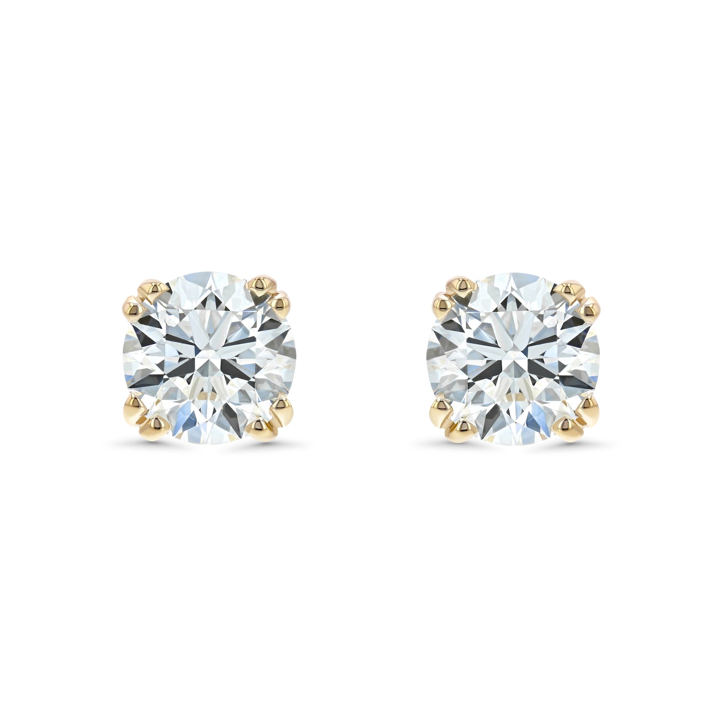 18k Yellow Gold 8-prong Round Brilliant Diamond Stud Earrings (1.47 Ct. T.w., Si1-si2 Clarity, H-i Color)