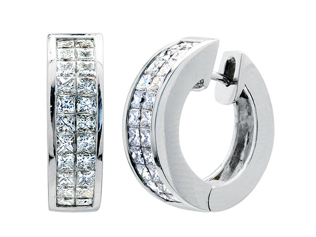 Diamond Invisible Set Huggie Earrings In 18k White Gold