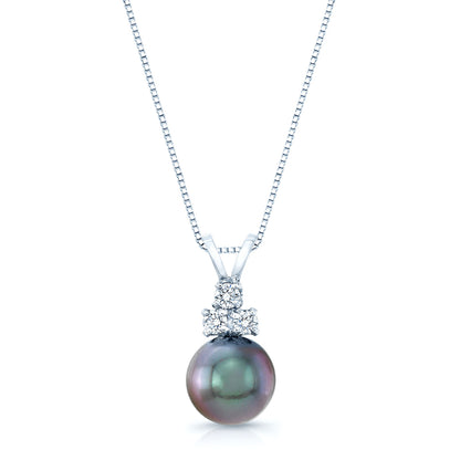 Black Tahitian Pearl And Diamond Drop Pendant 14k White Gold (18-in Box Chain)
