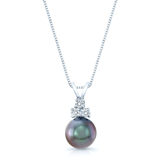 Black Tahitian Pearl And Diamond Drop Pendant 14k White Gold (18-in Box Chain)
