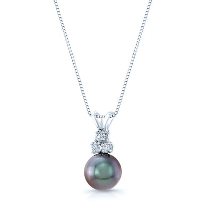Black Tahitian Pearl And Diamond Drop Pendant 14k White Gold (18-in Box Chain)