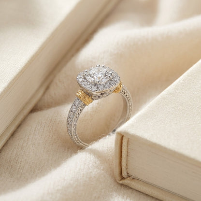 Diamond Engagement Ring In Platinum And 18k Yellow Gold (1-3/8 Ct.tw.) — textile flat lay