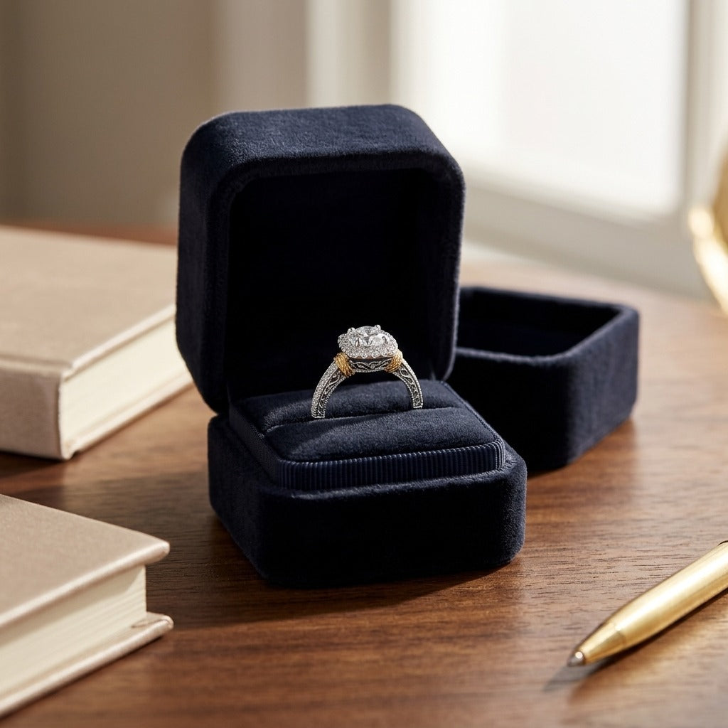 Diamond Engagement Ring In Platinum And 18k Yellow Gold (1-3/8 Ct.tw.) — velvet box