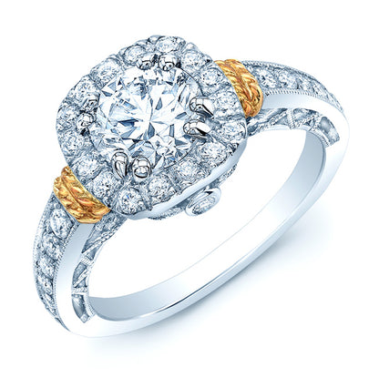 Diamond Engagement Ring In Platinum And 18k Yellow Gold (1-3/8 Ct.tw.)