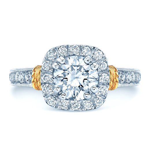 Diamond Engagement Ring In Platinum And 18k Yellow Gold (1-3/8 Ct.tw.)