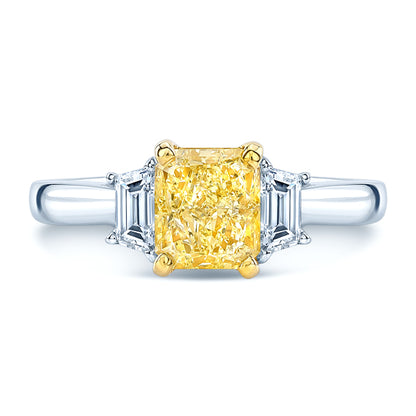 Prong Set Fancy Yellow Gia Certified Radiant Cut Engagement Ring In Platinum