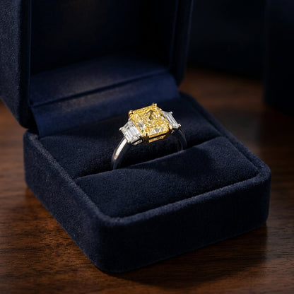 Prong Set Fancy Yellow Gia Certified Radiant Cut Engagement Ring In Platinum — gift presentation