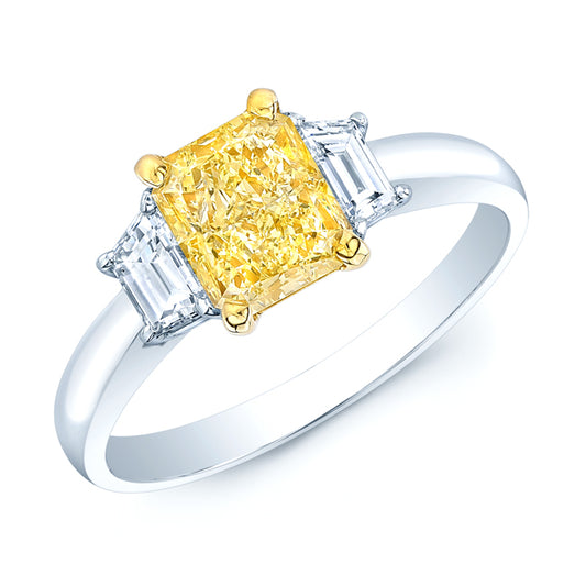 Prong Set Fancy Yellow Gia Certified Radiant Cut Engagement Ring In Platinum