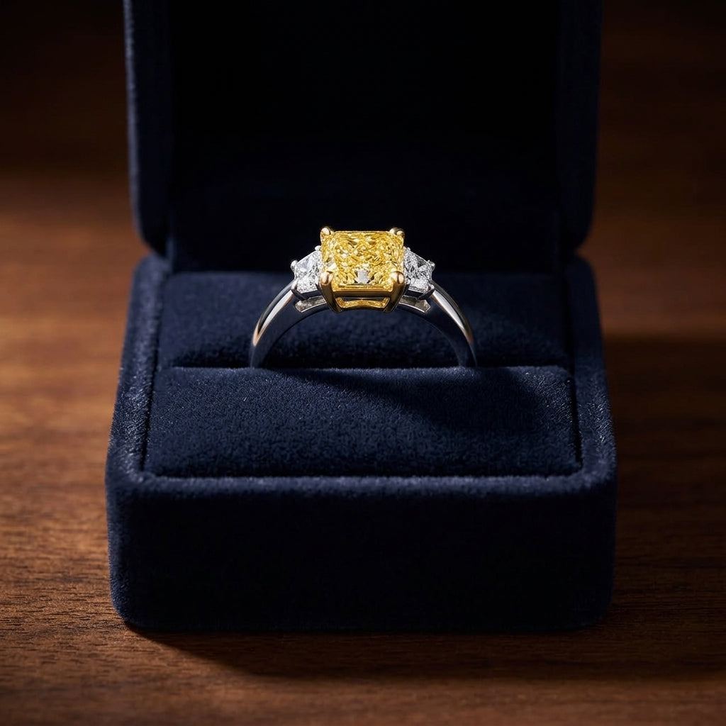 Prong Set Gia Certified Fancy Yellow Diamond Engagement Ring In Platinum — gift presentation